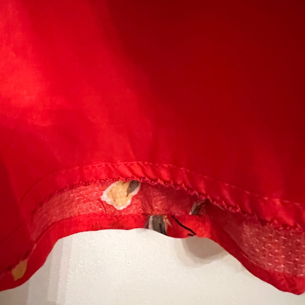 Anthropologie Vibrant Orange Red Lined Floral Midi Dress - Picture 5 of 7
